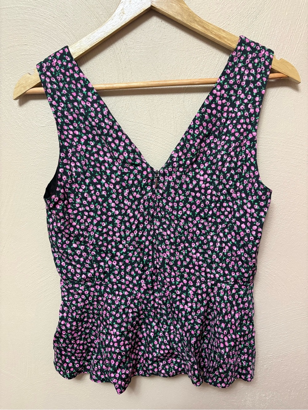 Rebecca Taylor Wild Rose Silk Blend Peplum Sleeveless Twist Detail Blouse Size 6 - Picture 7 of 11